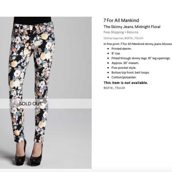 7 For All Mankind Midnight Floral Skinny Jeans - Picture 1 of 8